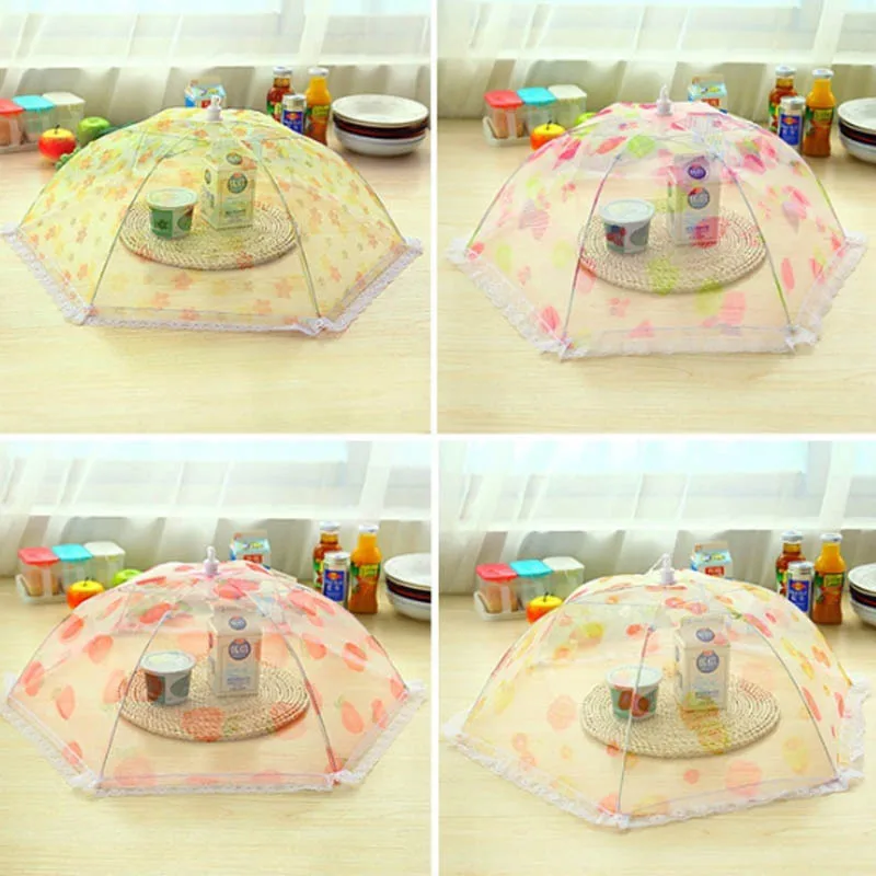1PC Anti Fly Mosquito Food Covers Tools Kitchen Gadgets Dining Table Accessories Folding Umbrella Lace Yarn Cover Cooking Tools - Цвет: random