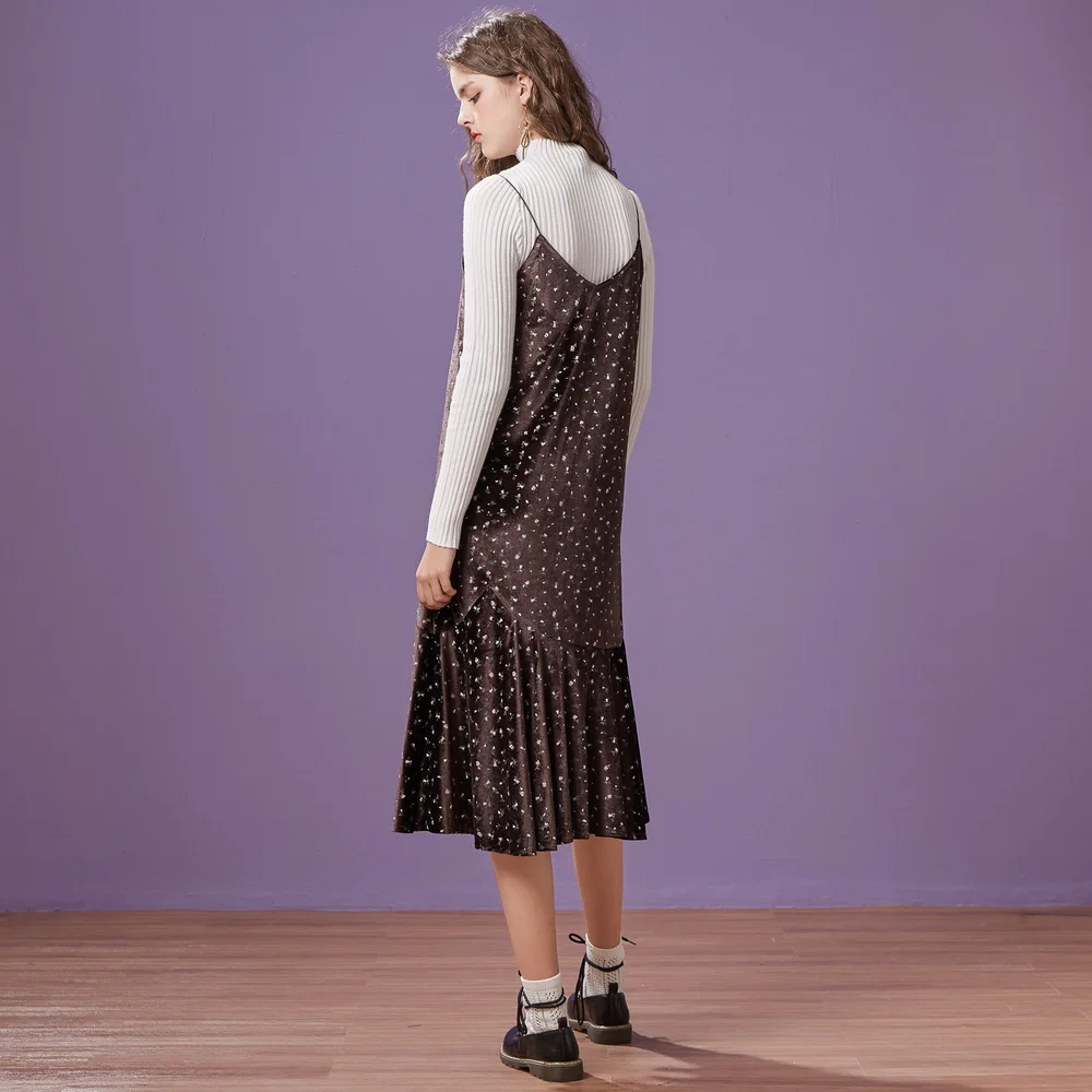 Metersbonwe длинный вязаный многослойный Женский Спагетти свитер с ремешками бархатное винтажное платье осень-зима женское платье