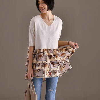 

MICOCO Z7622 Printed v-neck short-sleeved knit