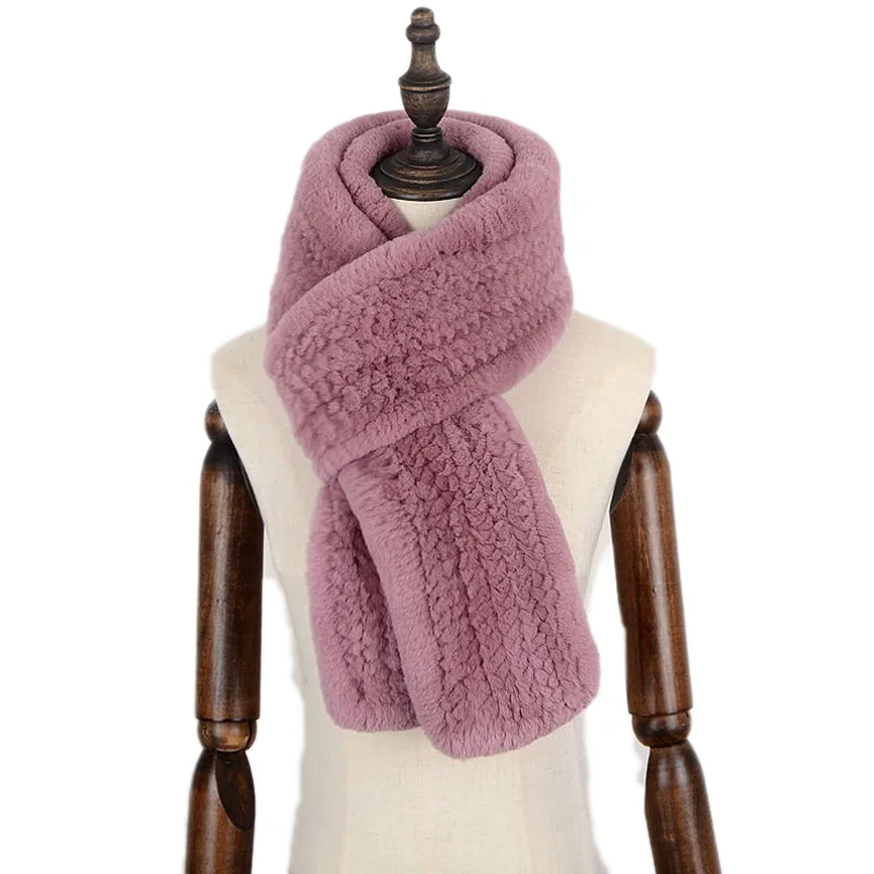 Для женщин Настоящий мех кролика вязаный зимний теплый шарф шейный платок '170 см 13 Цвета - Цвет: Dark Pink