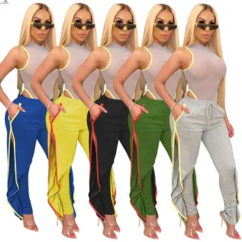 

Korean Summer Women Pants Leggings High Waist Pencil Trousers Draped Ruffles Side Sexy Party Streetwear Beach Pants Sweatpants