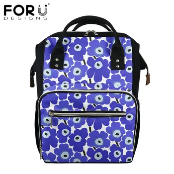 

FORUDESIGNS Harajuku Women Large Backpack Purple Color Poppy Flower Printing Female Muti-function Zipper Mochila Diaper Bag
