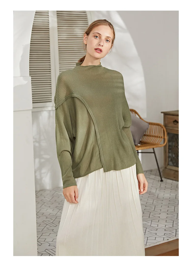 Осень и зима свитер Женская мода о-образным вырезом нерегулярные с длинным рукавом свободные строчки Сплит свитер женский 8423