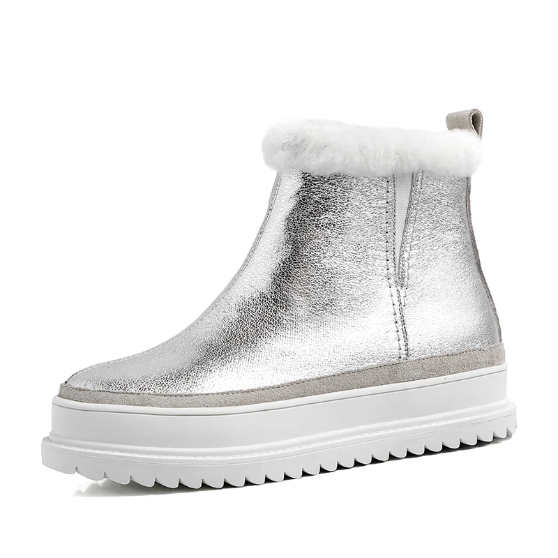 Women Fur one Snow Boots Brand Top Quality Genuine Leather Cow Suede Zipper Closure Winter Lady Ankle Boots Handmade size34-43