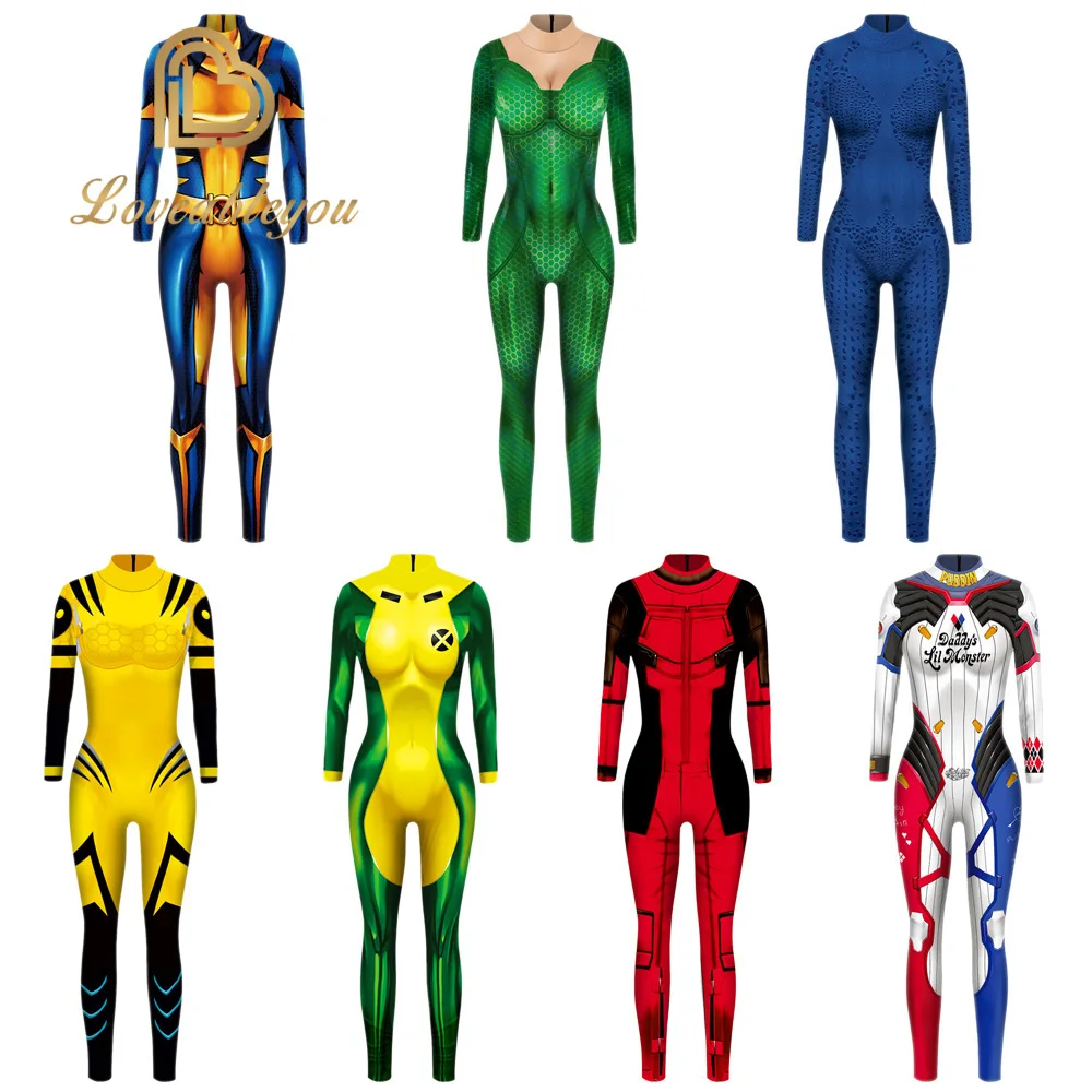 Косплей Икс мен Анна Мари Rogue Косплей Костюм для женщины zentai боди костюм комбинезоны для Хэллоуина Вечерние боди