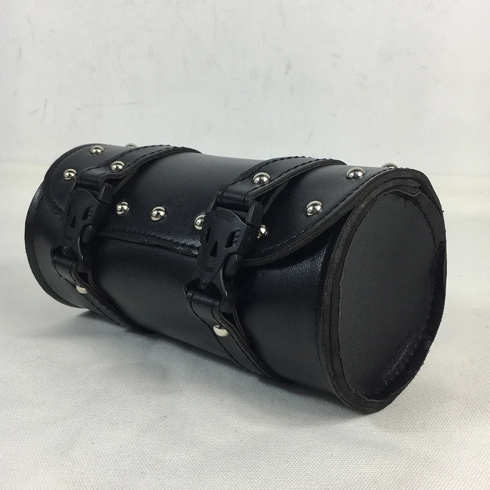 Universal Motorcycle Saddlebag Waterproof PU Leather Saddlebags For Motorcycle Tool Bag Mounting Strap Round Storage Bag(Black
