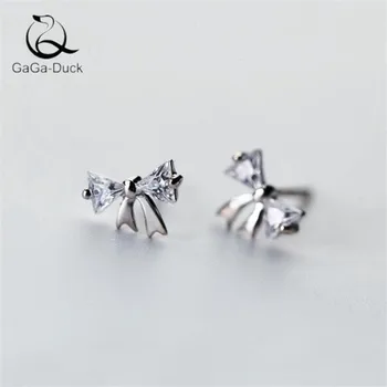 

New Fashion Jewelry Sweet Triangle Crystal Bow 925 Sterling Silver Temperament Personality Exquisite Stud Earrings E743