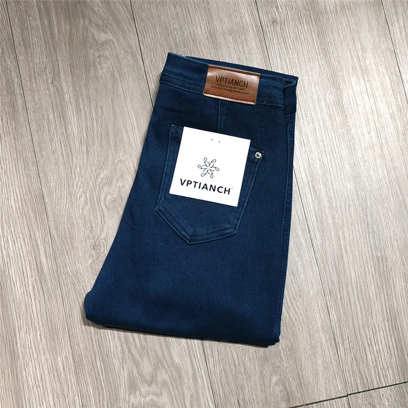 Обтягивающие джинсы для женщин, Pantalon Femme, джинсовые штаны, Стрейчевые Женские Брюки-Капри, узкие джинсы с высокой талией, женские серые узкие джинсы - Цвет: Dark blue