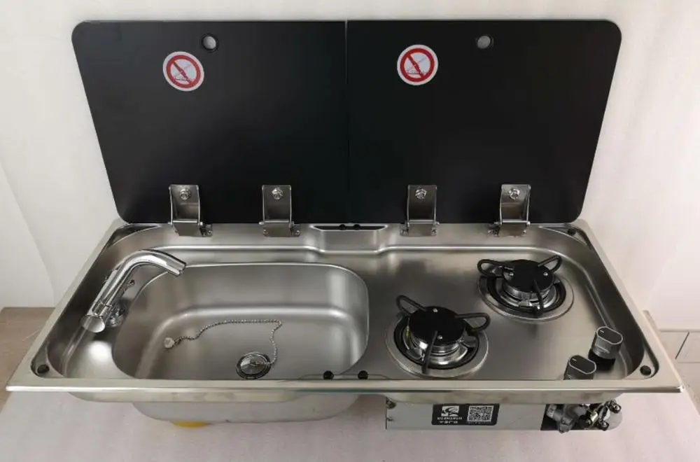 Лодка Караван RV Кемпер 2 горелки LPG газовая плита конфорка и комбинированная раковина с 2 закаленное Стекло Топ 775*365*150/120 мм GR-904LD - Цвет: With Faucet