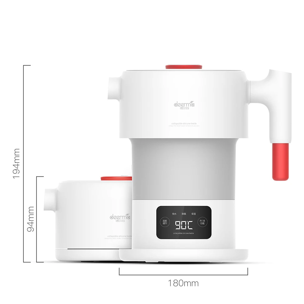 Xiaomi Deerma складной электрический чайник, умный сенсорный экран, изоляция кипячения воды, чайник со съемной ручкой 850 вт 100-240 в