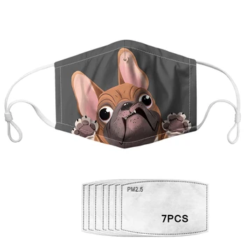 

French Bulldog Pattern Women Girls Face Masks Reusable Anti-dust Mask Fahsion Non-disposable Mouth Mask Adjustable Earloop 2020