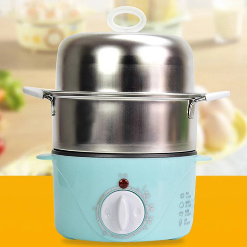 Household Double Layer Electric Egg Cooker Boiler for Up to 14 Eggs Stainless Steel Tray Hot Pot/Cook Noodles(US Plug