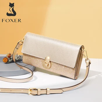 

FOXER Girl's Mini Cross-body Bag Glett Design Shining Evening Bag for Ladies Luxury Clutch Flap Bag Female Small Shoulder Bag