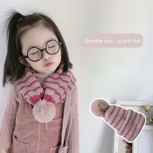 Детские шарфы двойного назначения, шапки для мальчиков и девочек, зимние толстые теплые хлопковые вязаные теплые рождественские подарки для детей