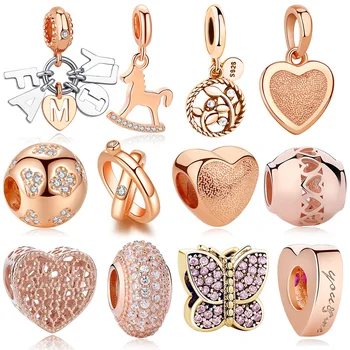 

Authentic Original 925 Sterling Silver Charm Bead Family Tree Heart Rose Gold Charm Fit Pandora Bracelet Pendant DIY Jewelry