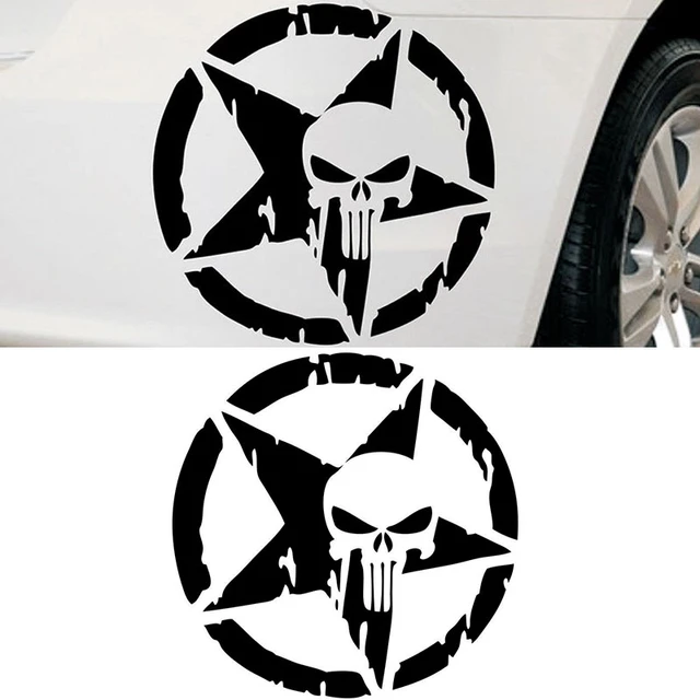 1pc Army Star Punisher Skull Car Body Window Funny Sticker Decal Black -  Car Stickers - AliExpress