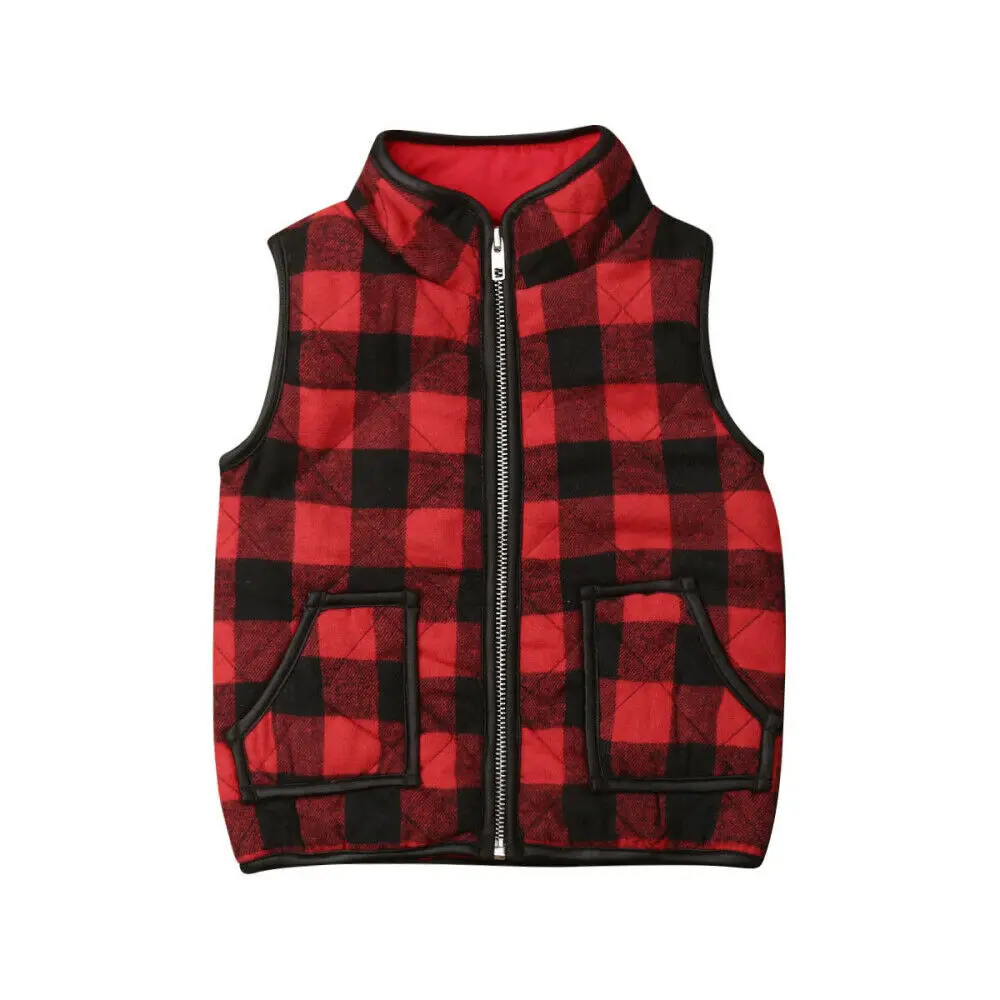 Plaid клетчатый жилет для маленьких девочек; верхняя одежда; пальто на молнии; теплая куртка; осенне-зимняя одежда - Цвет: Красный