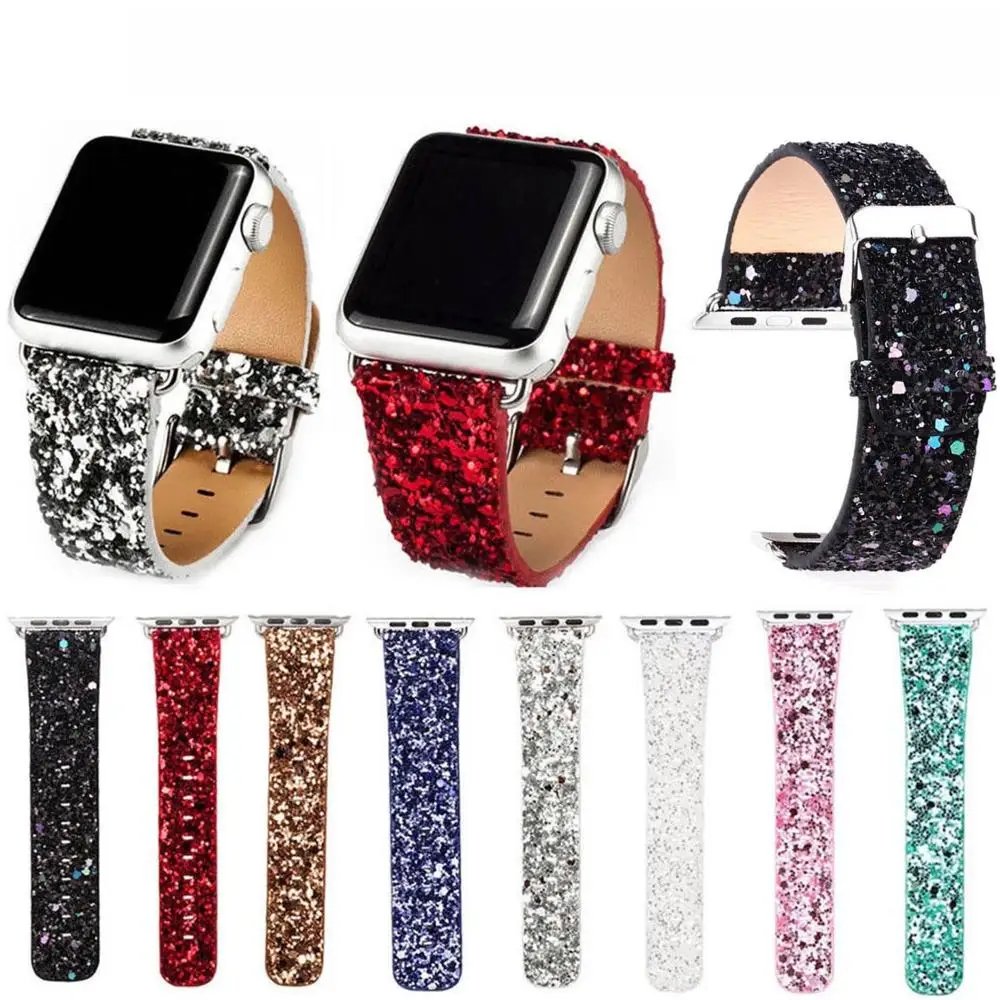 Высокое качество кожаный ремешок для наручных часов для Apple watch серии 1/2/3/4 блесток Watch 38/40/42/44 мм с наручных часов iwatch, флэш-звезда ремешок на запястье