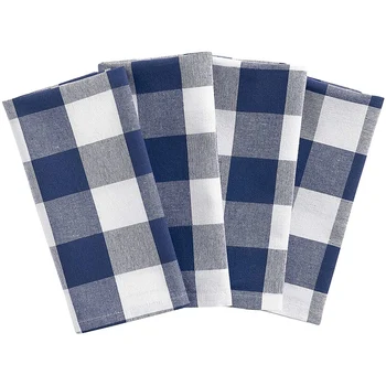 

4 Pcs Cotton Placemat for Everyday Placement, Farmhouse Decoration, Family Dinner, Barbecue and Festive,Navy and Cream