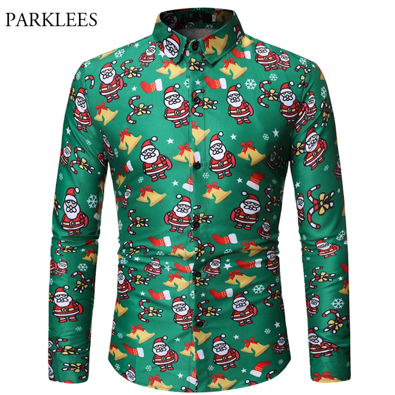 Green Christmas Shirt Men Funny Santa 