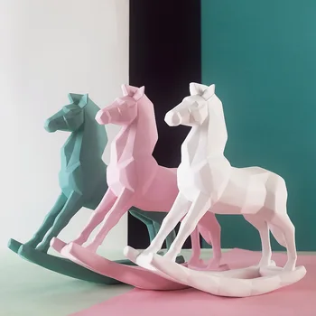 

Nordic Style Ins Popular Resin Crafts Home Decoration Accessories Horse Statue&Sculpture Cute Resin Trojan Crafts Decoration