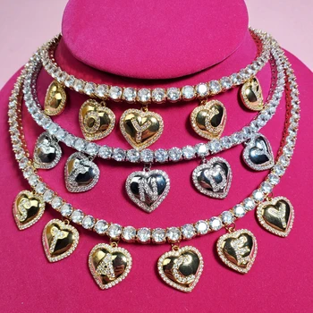 

Custom Name Word Choker Necklace with Zircon Heart Letters Pendant DIY Choker Necklace with Tennis Chain