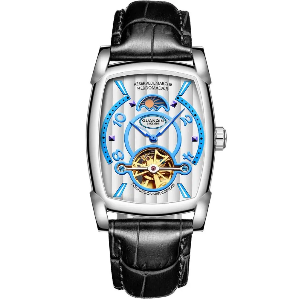 GUANQIN Роскошные Мужские механические часы для деловых людей часы Tourbillon автоматические квадратные водонепроницаемые брендовые Relogio Masculino - Цвет: C