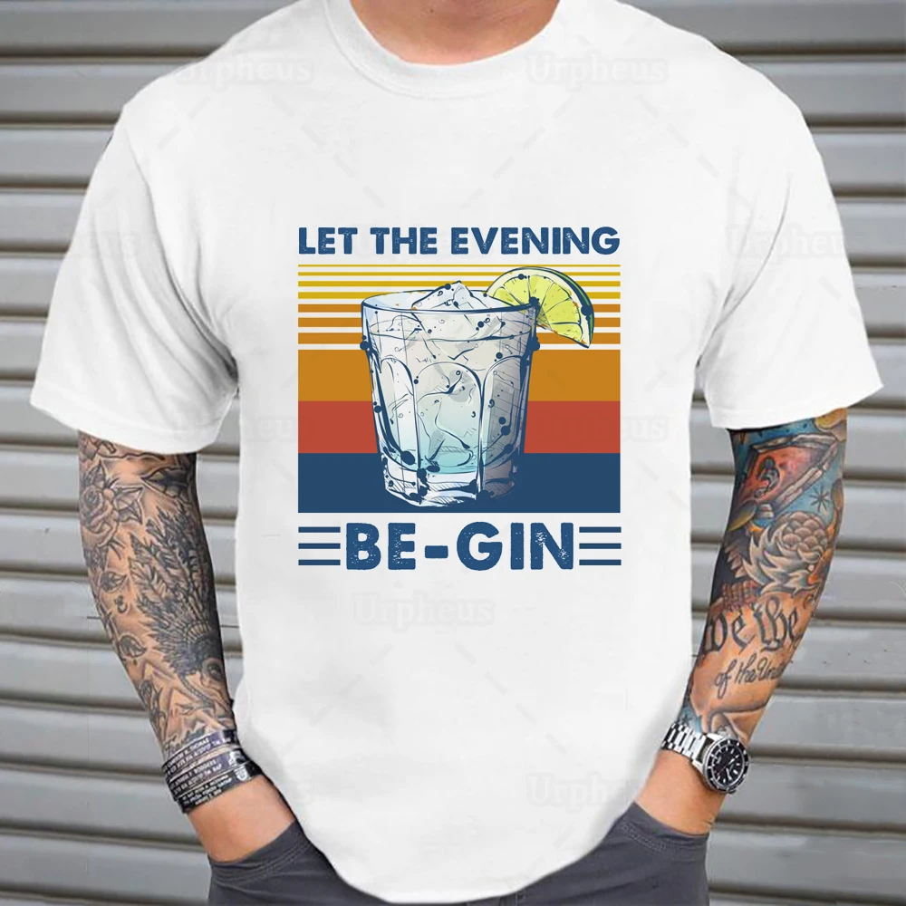 

100% Cotton Cocktail T Shirt Let The Evening Be Gin Funny Cocktail Wine Vintage Style Shirt Hip Hop Summer Top Tees