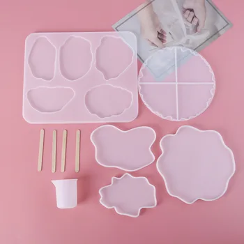 

5 Styles Coaster Silicone Molds Suit DIY Crystal Epoxy Resin Mold Handmade Jewelry Making Tool Large Table Decoration Mold