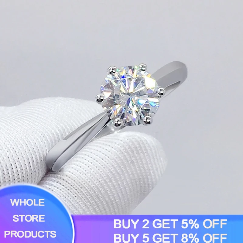 YANHUI с сертификатом 1ct Solitaire Обручальное кольцо 925 пробы серебряные кольца для женщин Юбилей обручальные кольца R03