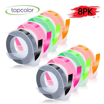 

Topcolor 8PK Colorful 3D Embossing Label Tape Replace Dymo Manual Labeller Maker Black Fluorescent Tape for Dymp 12814 1540 1610