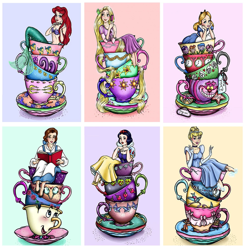 Disney Diamond Painting Cartoon Tea Princess Cup Shadow Moon Castle Mickey Diy Diamond Painting Bambini Mosaico Handmade Decor