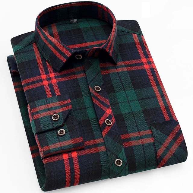 2021 Autumn New Casual Men s Flannel Plaid Shirt Brand Male Business Office Red Black Checkered