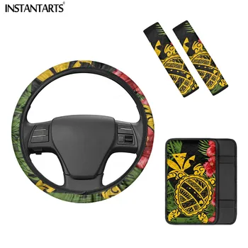 

INSTANTARTS Auto Armrest Console Cover Accessories Polynesian Turtles Vehicle Seatbelt Pads Hawaii Steering Wheel Cover Non-slip