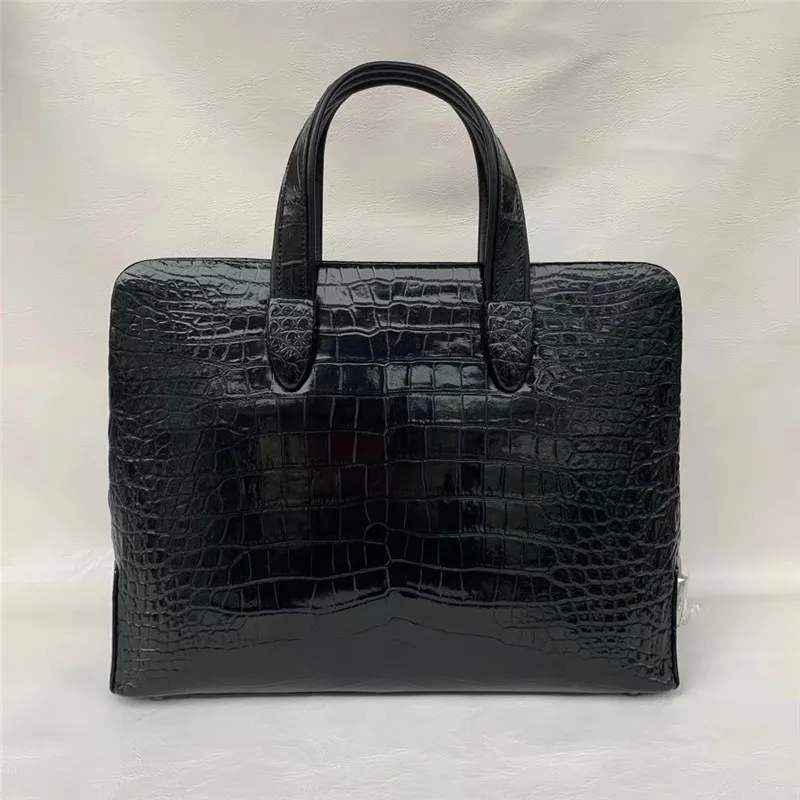 

Authentic Crocodile Belly Skin Men's Coded Lock Working Briefcase Real Alligator Leather Zipper Closure Male Top-handle Handbag
