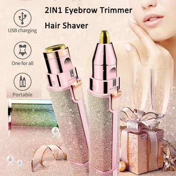 

2in1 Fashion Epilator Women Eyebrow Facial Lip Beard Body Electric Mini Trimmer Battery Power Portable Lady Hair Remove Machine