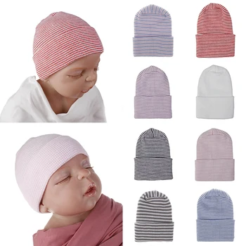 

Newborn Baby Infant Soft Striped Knitted Cap Outdoor Casual Beanie Hospital Hat Fashion Boy Girls Hats High Quality Headwear