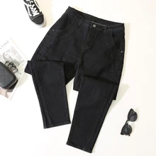 Женские осенние зимние джинсы размера плюс, женские узкие брюки, женские простые леггинсы, брюки с высокой талией, плюс женские джинсы стрейч