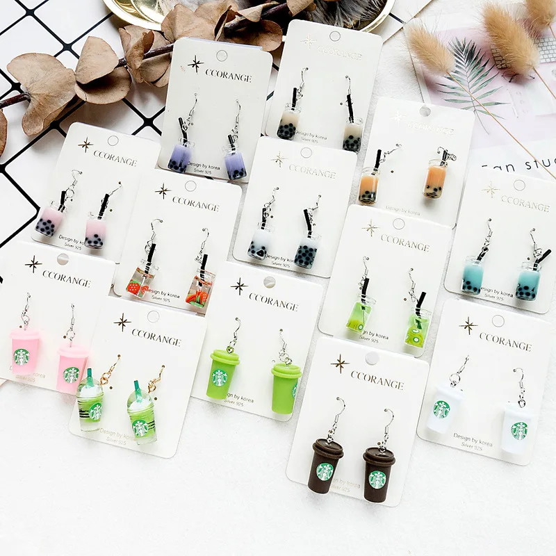 

Summer Korean Simple Personality Multiple Styles Milk Tea Dangle Earrings Fashion Creative Women Girl's Accessories Jewelry