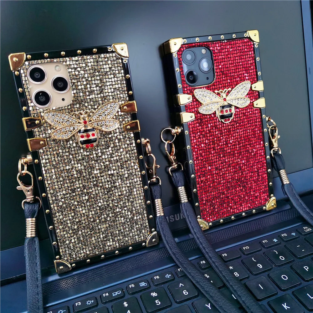 For Samsung S22 S21 S20 Note20 S10 S9 Luxury Pattern Leather Square Case  Cover