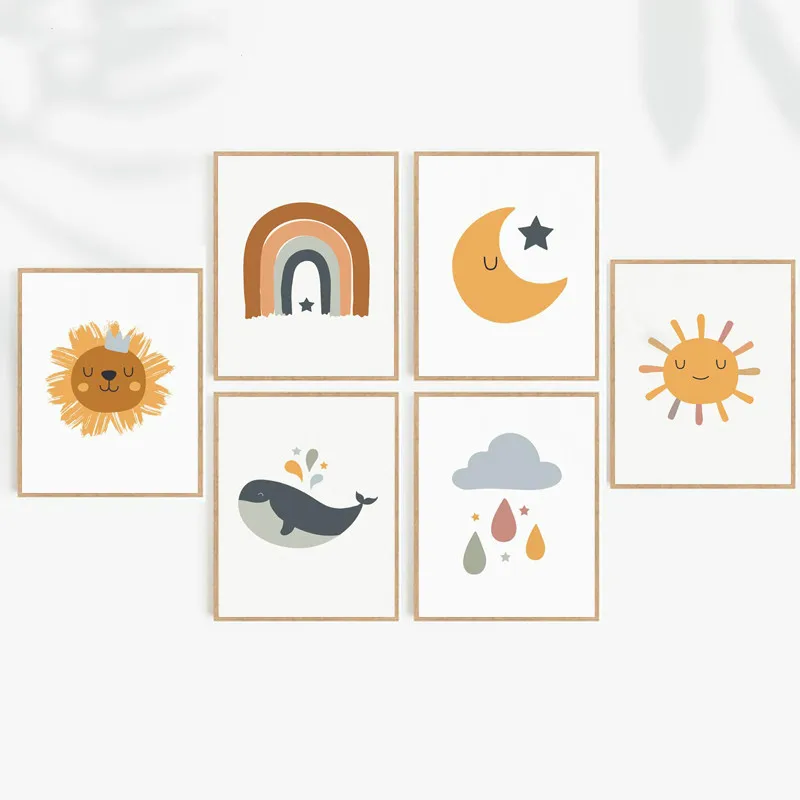 Cartoon-Anima-Sun-Stars-Posters-and-Prints-Moon-Rainbow-Canvas-Prints-Kids-Room-Wall-Art-Decoration (4)