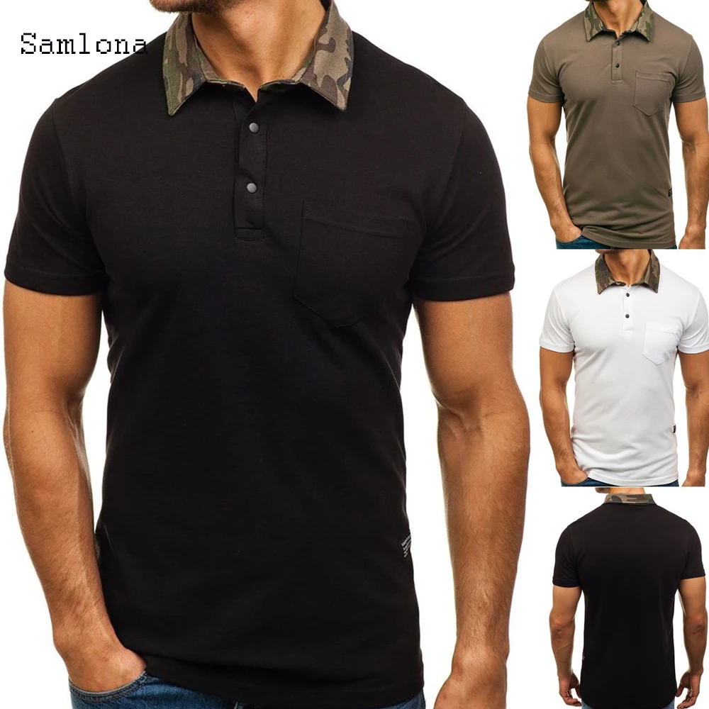 

Spring summer Short Sleeve Slim Polo Shirt Men New Camo Turn-over Collar Fashion casual Solid Color Business Men's polo shirt