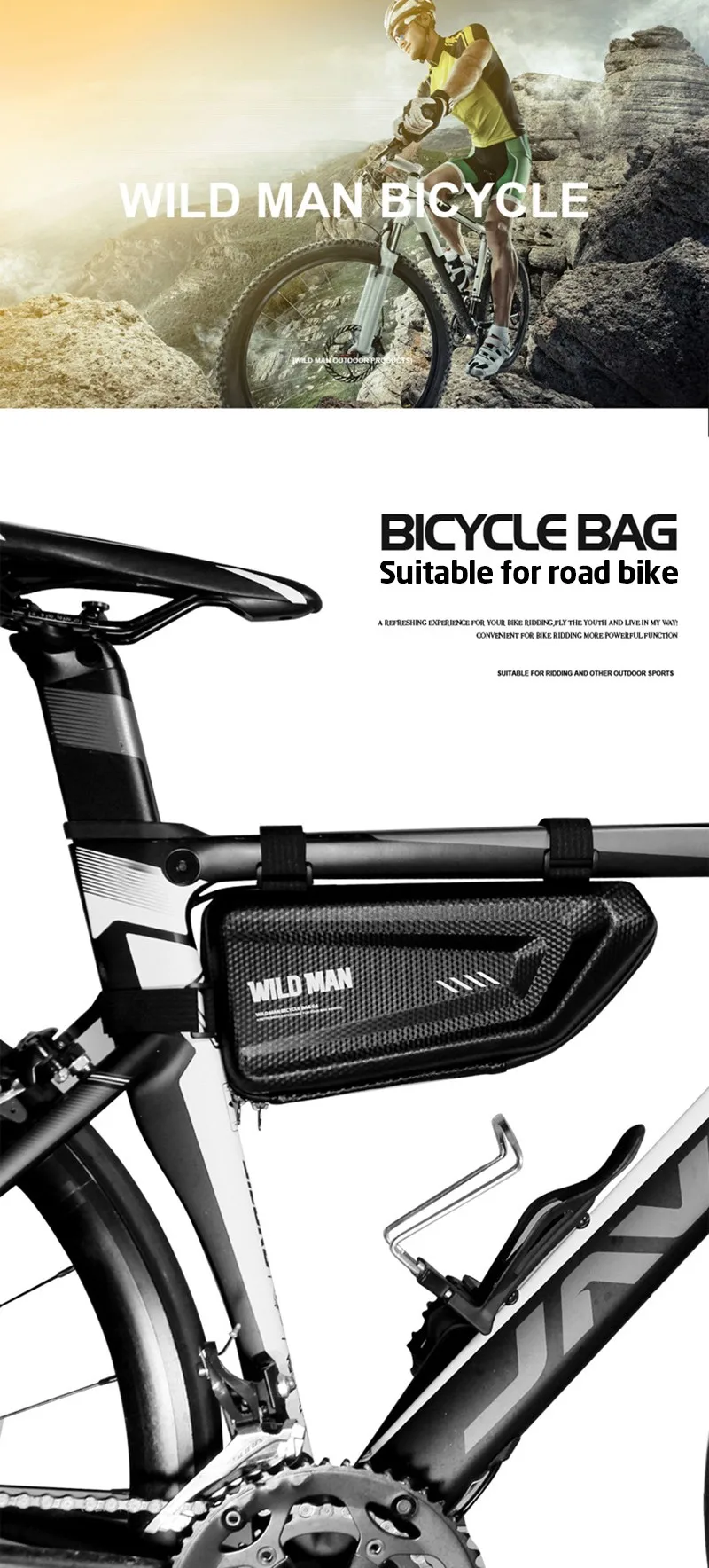 WILD MAN Bicycle Bag Triangular Bike Bag 1.5L Large Space Rainproof Mountain Bikes Road Bikes Frame Bag Storage Panniers