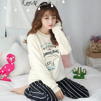 

Womens Pajamas Set Sweet Cotton Coral Fleece Cute Indoor Clothing Home Suit Sleepwear Winter Pajamas Sets .