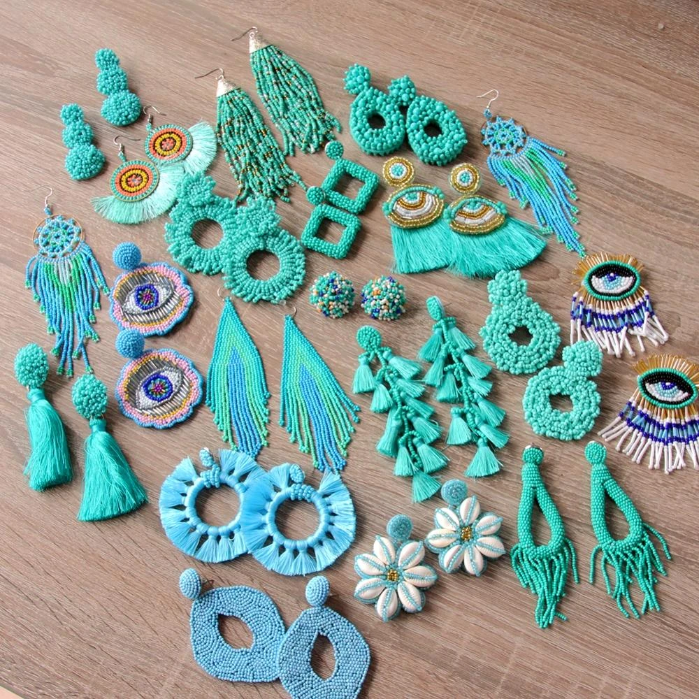 Pendientes de cuentas de flecos largos para mujer, aretes colgantes de tela de seda de algodón hechos a mano, estilo joyería de boda|Pendientes con forma de gota| - AliExpress