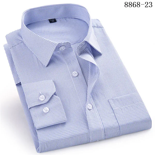 Высококачественная Мужская Повседневная клетчатая рубашка в полоску с длинными рукавами, мужская рубашка классического кроя синего и фиолетового цвета, 4XL, 5XL, 6XL, 7XL, 8XL, большие размеры - Цвет: 8868-23