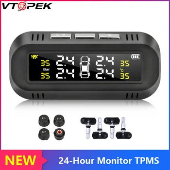 

Vtopek Tpms Solar Car Tire Pressure Monitoring System Car Security Digital Attached To Glass with 4 Sensors PSI Vibration Start