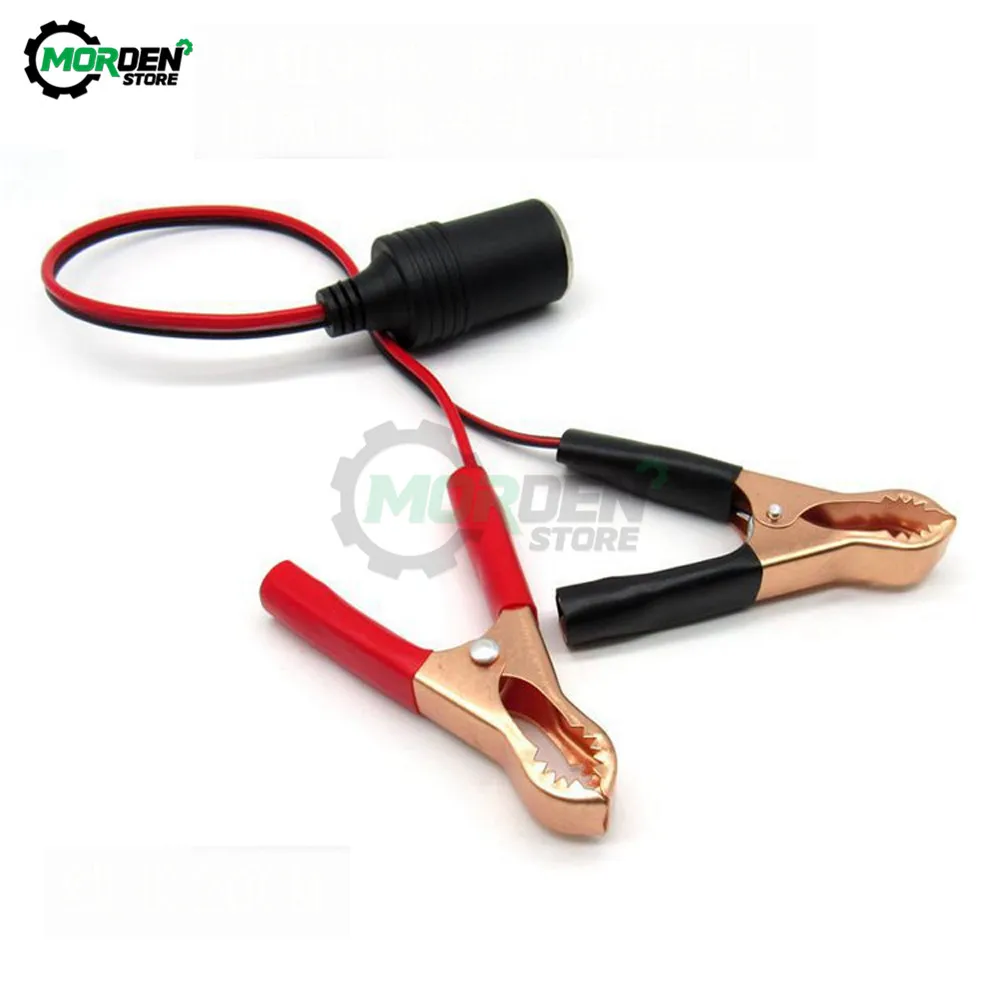 12V Power Car Cigarette Lighter Female To Alligator Clips Extension Connector Terminal Clip-on Battery Adapter Auto Socket