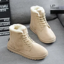 Зимние женские ботильоны из искусственной замши; теплые плюшевые ботинки на меху со шнуровкой; повседневная женская обувь на плоской платформе