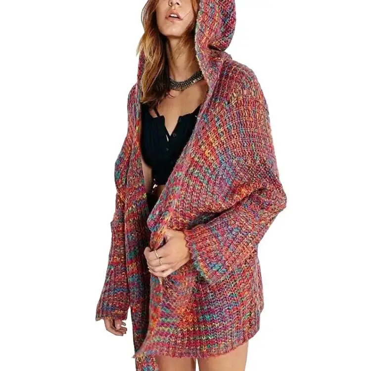 

Nice Winter Korean Trendy Loose Cardigan V-Neck Women Fall Knitwear Loose Line Hooded Sweater